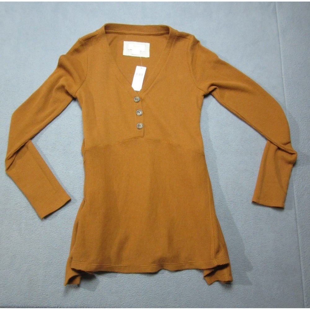 Maeve Anthropologie Top Womens XS Orange Brown Waffle Knit Eliza Henley Tunic